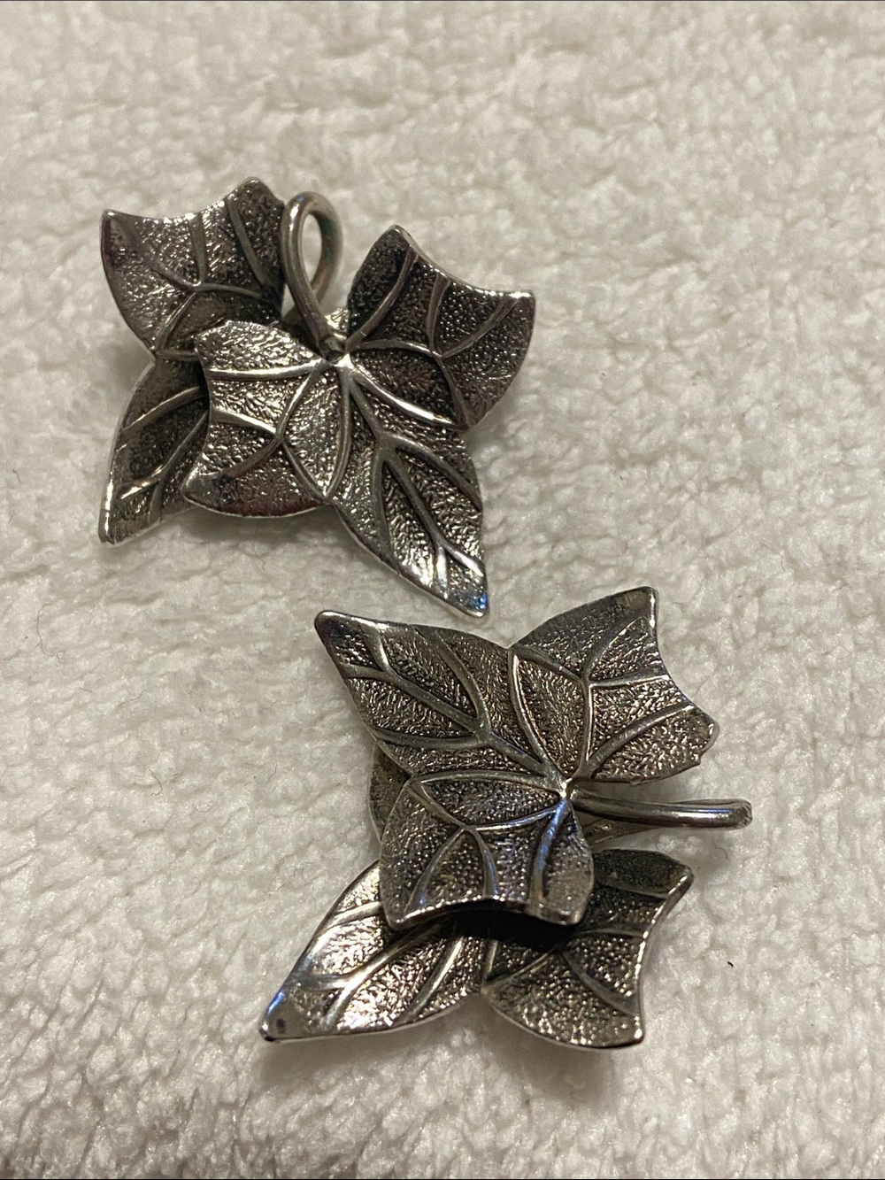 Vintage Marino Silver Leaf Statement clip on earrings Set